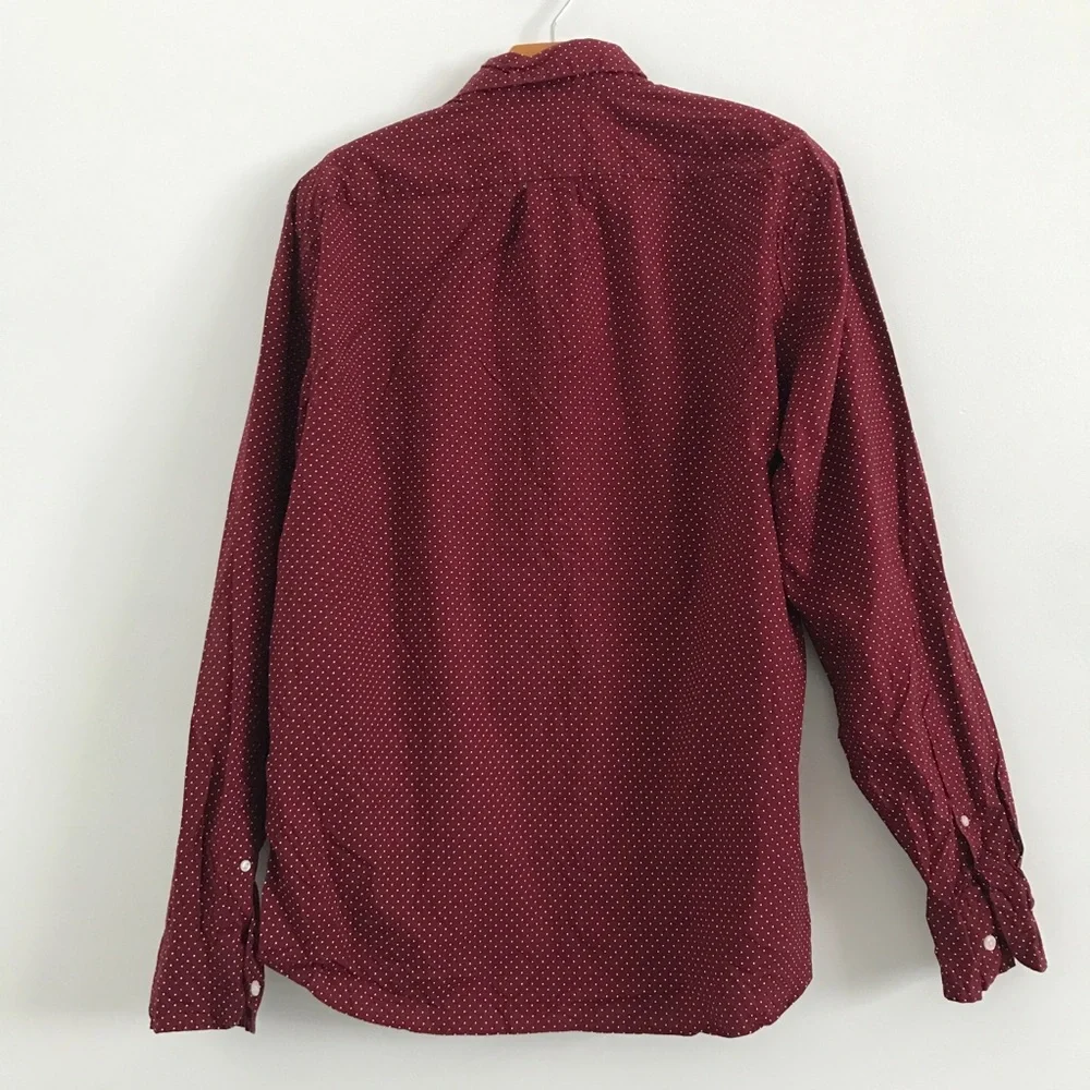 J CREW BURGUNDY DRESS SHIRT LONG SLEEVE BUTTON SLIM UNTUCK WOMENS LARGE